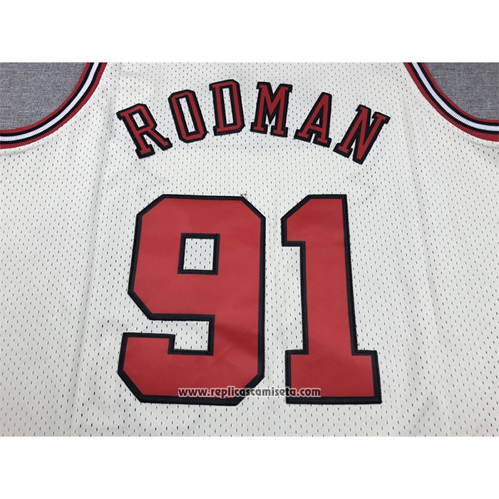 Camiseta Chicago Bulls Dennis Rodman #91 Mitchell & Ness Chainstitch Crema